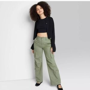 Wild Fable Women's High Rise Straight Relaxed Utility Pants Cargo Dark Green XXL